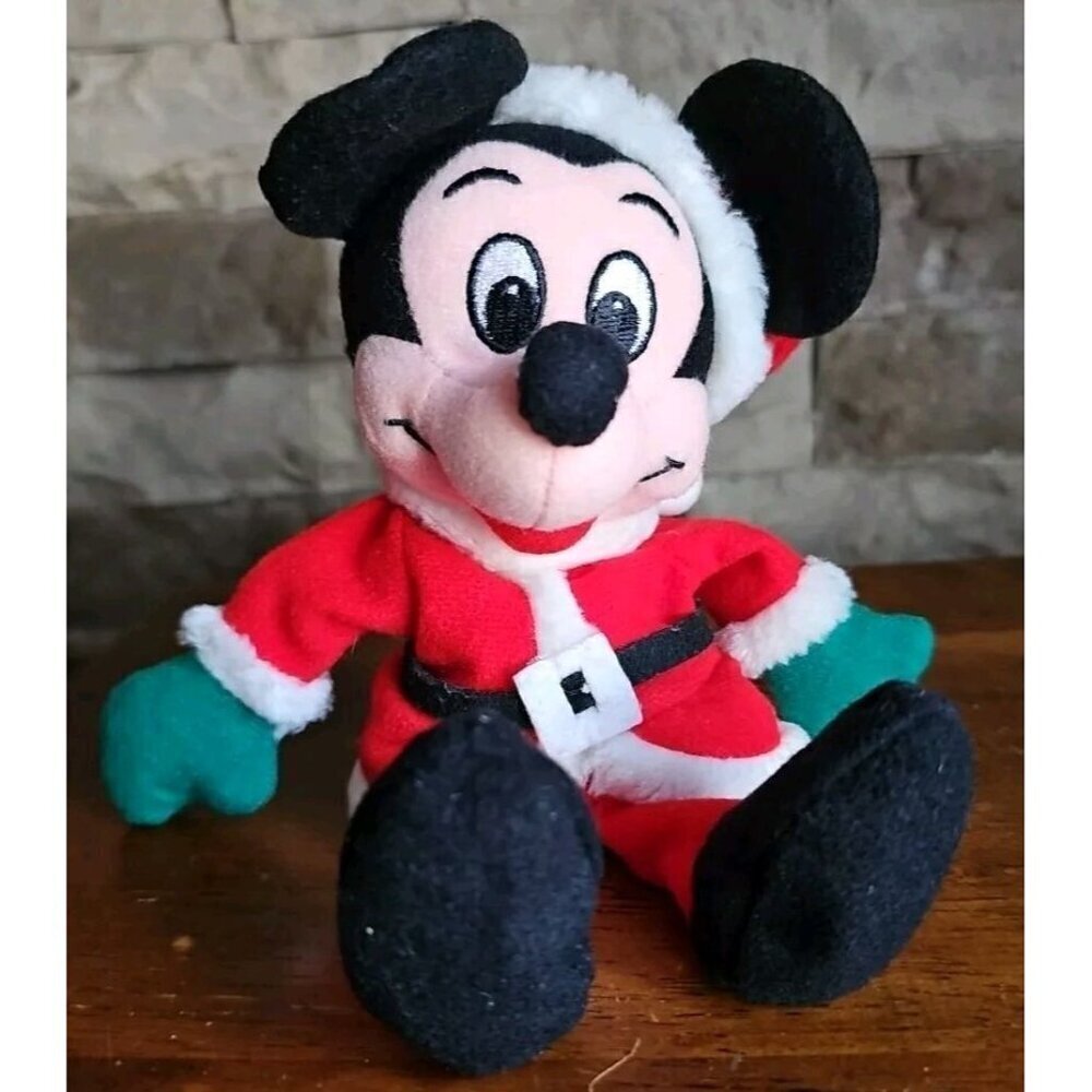 Disney Store Santa Mickey Mouse Mini Bean Bag Plush Small 8.5 In Christmas